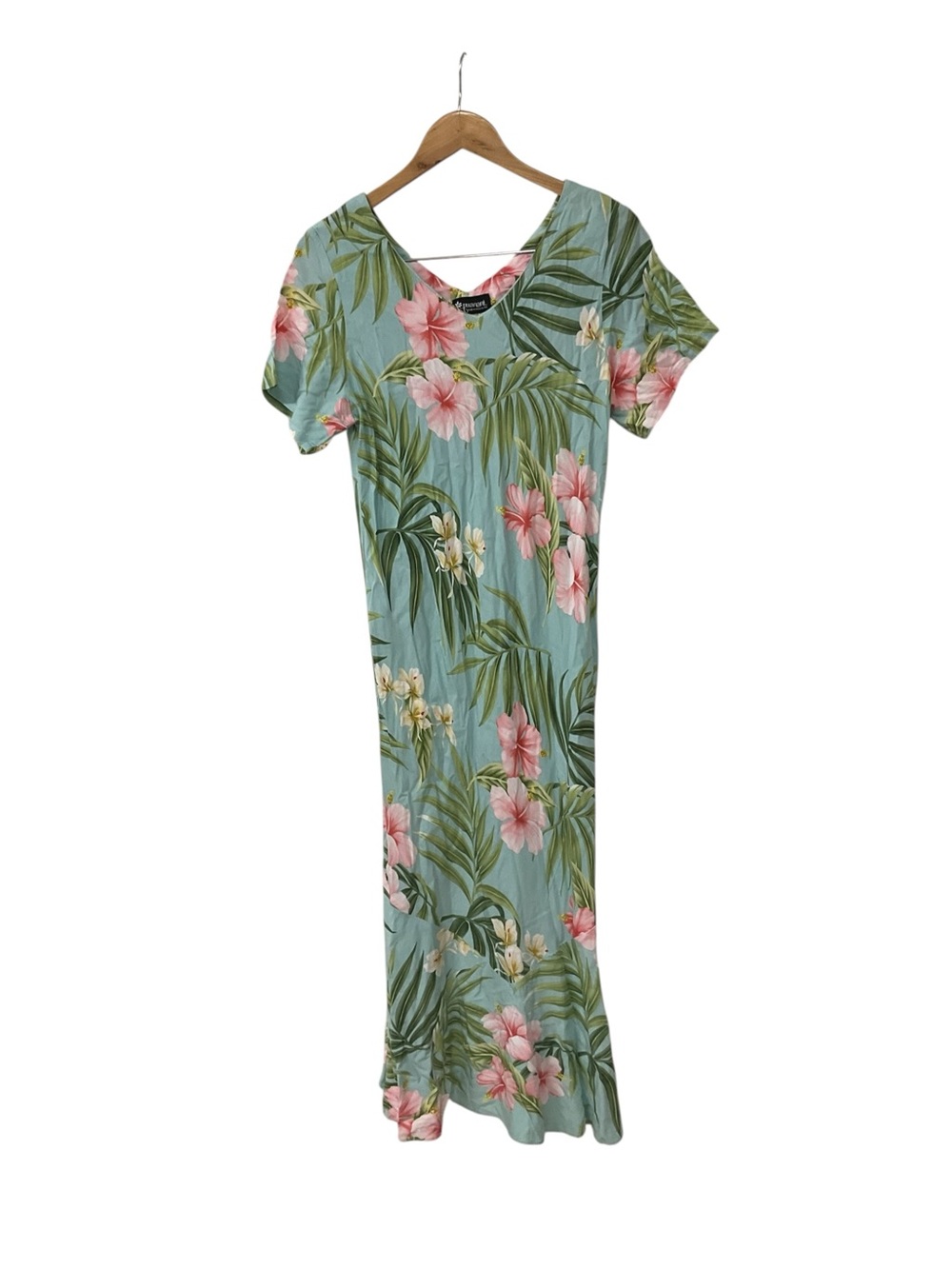 Puanani Tropical Hawaiian Midi Aqua Floral Sundress L